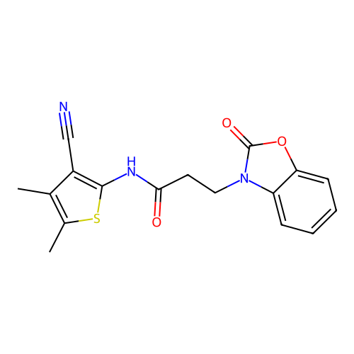 N-(3-cyano-4,5-dimethylthiophen-2-yl)-3-(2-oxo-1,3-benzoxazol-3-yl)propanamide structure