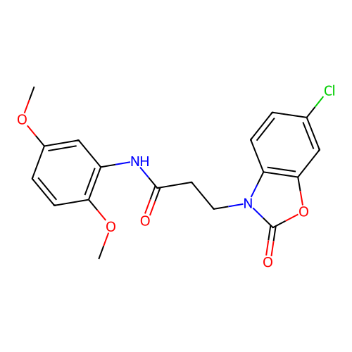 3-(6-chloro-2-oxo-1,3-benzoxazol-3-yl)-N-(2,5-dimethoxyphenyl)propanamide structure