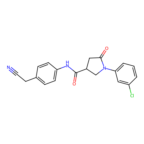 1-(3-chlorophenyl)-N-[4-(cyanomethyl)phenyl]-5-oxopyrrolidine-3-carboxamide structure