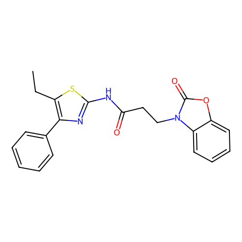 N-(5-ethyl-4-phenyl-1,3-thiazol-2-yl)-3-(2-oxo-1,3-benzoxazol-3-yl)propanamide structure