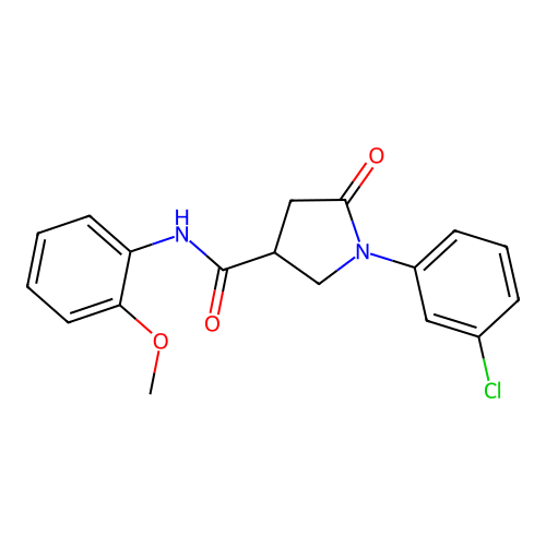 1-(3-chlorophenyl)-N-(2-methoxyphenyl)-5-oxopyrrolidine-3-carboxamide structure