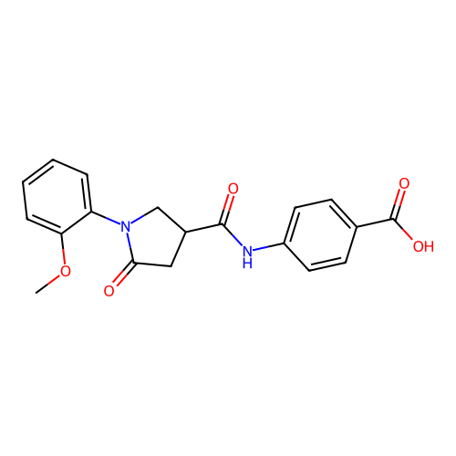 4-({[1-(2-Methoxyphenyl)-5-oxopyrrolidin-3-yl]carbonyl}amino)benzoic acid structure