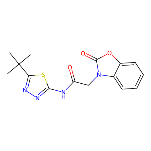 N-(5-tert-butyl-1,3,4-thiadiazol-2-yl)-2-(2-oxo-1,3-benzoxazol-3-yl)acetamide structure