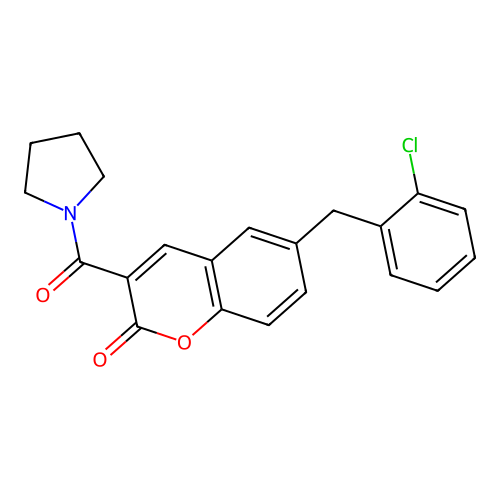 6-(2-chlorobenzyl)-3-(pyrrolidin-1-ylcarbonyl)-2H-chromen-2-one structure