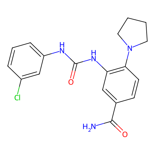 3-{[(3-Chlorophenyl)carbamoyl]amino}-4-(pyrrolidin-1-yl)benzamide structure