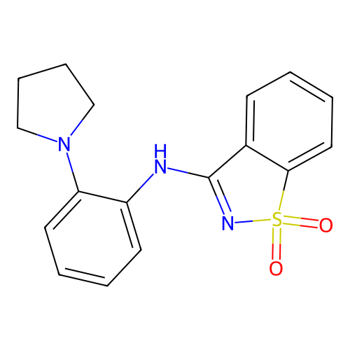 3-((2-(Pyrrolidin-1-yl)phenyl)amino)benzo[d]isothiazole 1,1-dioxide structure