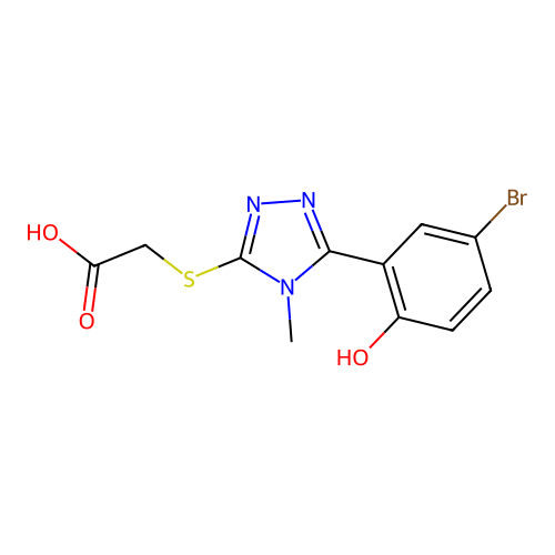 2-((5-(5-bromo-2-hydroxyphenyl)-4-methyl-4H-1,2,4-triazol-3-yl)thio)acetic acid structure