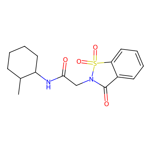 N-(2-methylcyclohexyl)-2-(1,1,3-trioxo-1,2-benzothiazol-2-yl)acetamide structure