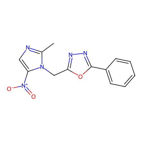 2-[(2-methyl-5-nitro-1H-imidazol-1-yl)methyl]-5-phenyl-1,3,4-oxadiazole structure