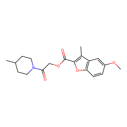 [2-(4-methylpiperidin-1-yl)-2-oxoethyl] 5-methoxy-3-methyl-1-benzofuran-2-carboxylate structure