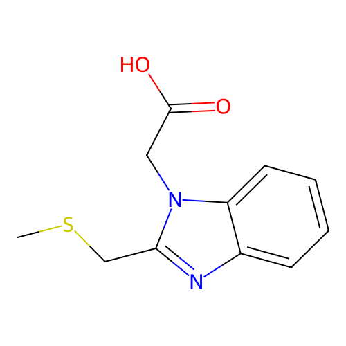 2-(2-((methylsulfanyl)methyl)-1H-1,3-benzodiazol-1-yl)acetic acid structure