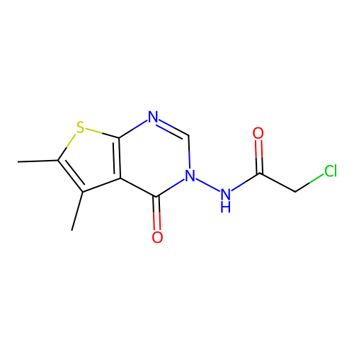 2-chloro-N-{5,6-dimethyl-4-oxo-3H,4H-thieno[2,3-d]pyrimidin-3-yl}acetamide structure