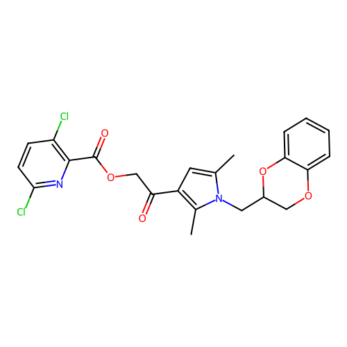 2-{1-[(2,3-dihydro-1,4-benzodioxin-2-yl)methyl]-2,5-dimethyl-1H-pyrrol-3-yl}-2-oxoethyl 3,6-dichloropyridine-2-carboxylate structure