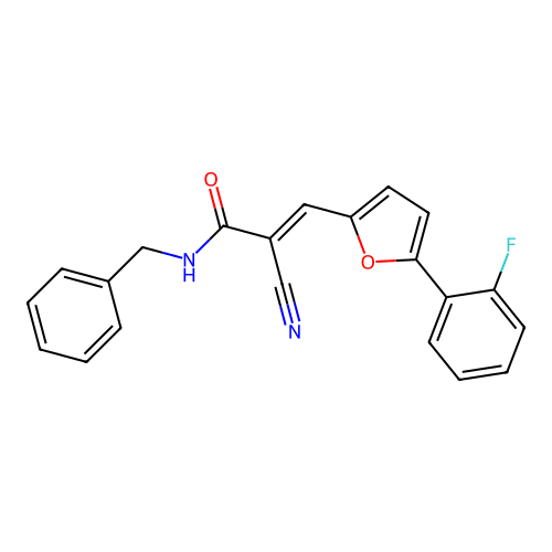 (E)-N-benzyl-2-cyano-3-[5-(2-fluorophenyl)furan-2-yl]prop-2-enamide structure