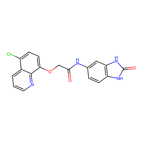 2-[(5-chloroquinolin-8-yl)oxy]-N-(2-oxo-2,3-dihydro-1H-1,3-benzodiazol-5-yl)acetamide structure