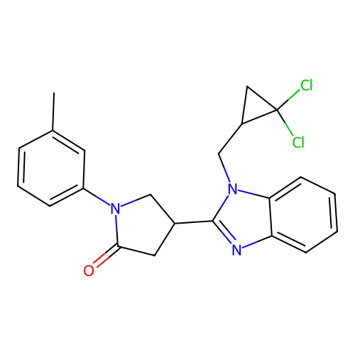 4-{1-[(2,2-dichlorocyclopropyl)methyl]-1H-benzimidazol-2-yl}-1-(3-methylphenyl)-2-pyrrolidinone structure