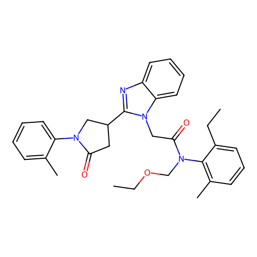N-(ethoxymethyl)-N-(2-ethyl-6-methylphenyl)-2-(2-(5-oxo-1-(o-tolyl)pyrrolidin-3-yl)-1H-benzo[d]imidazol-1-yl)acetamide structure