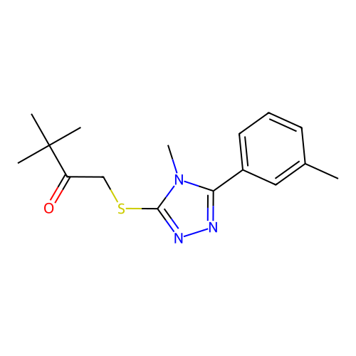 3,3-dimethyl-1-[[4-methyl-5-(3-methylphenyl)-1,2,4-triazol-3-yl]sulfanyl]butan-2-one structure
