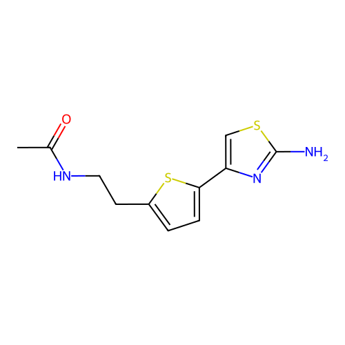 N-{2-[5-(2-amino-1,3-thiazol-4-yl)thiophen-2-yl]ethyl}acetamide structure