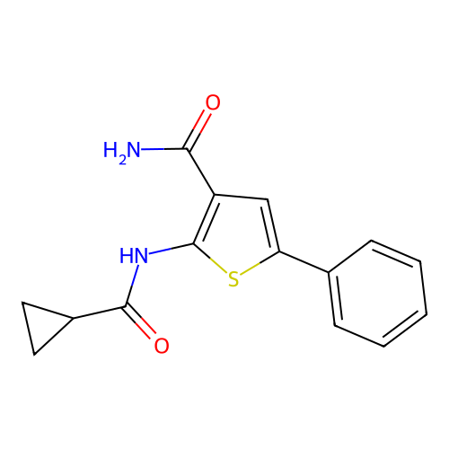 2-(Cyclopropanecarboxamido)-5-phenylthiophene-3-carboxamide structure