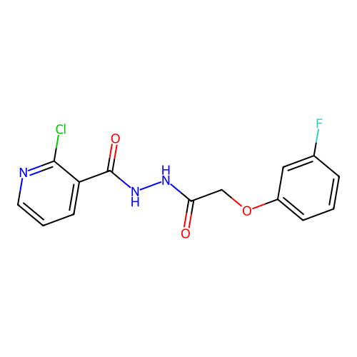 2-chloro-N'-[2-(3-fluorophenoxy)acetyl]pyridine-3-carbohydrazide structure
