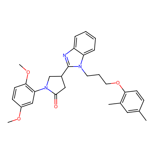1-(2,5-dimethoxyphenyl)-4-{1-[3-(2,4-dimethylphenoxy)propyl]-1H-1,3-benzodiazol-2-yl}pyrrolidin-2-one structure