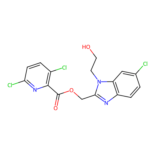[6-chloro-1-(2-hydroxyethyl)-1H-1,3-benzodiazol-2-yl]methyl 3,6-dichloropyridine-2-carboxylate structure