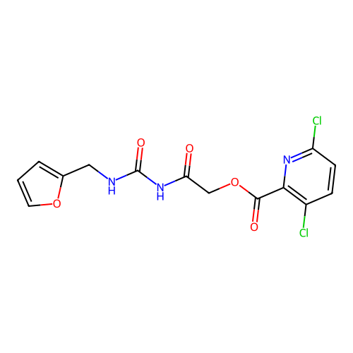 2-({[(furan-2-yl)methyl]carbamoyl}amino)-2-oxoethyl 3,6-dichloropyridine-2-carboxylate structure