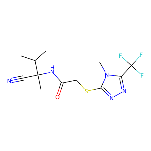 N-(1-cyano-1,2-dimethyl-propyl)-2-[[4-methyl-5-(trifluoromethyl)-1,2,4-triazol-3-yl]thio]acetamide structure