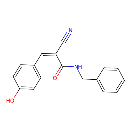 (2Z)-N-benzyl-2-cyano-3-(4-hydroxyphenyl)prop-2-enamide structure