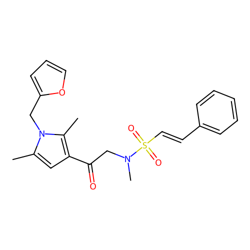 (E)-N-[2-[1-(furan-2-ylmethyl)-2,5-dimethylpyrrol-3-yl]-2-oxoethyl]-N-methyl-2-phenylethenesulfonamide structure