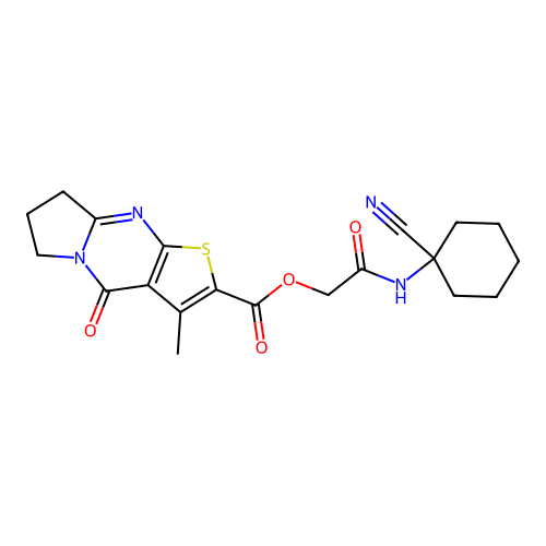 [(1-cyanocyclohexyl)carbamoyl]methyl 4-methyl-2-oxo-6-thia-1,8-diazatricyclo[7.3.0.0,3,7]dodeca-3(7),4,8-triene-5-carboxylate structure