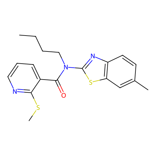 N-butyl-N-(6-methyl-1,3-benzothiazol-2-yl)-2-(methylsulfanyl)pyridine-3-carboxamide structure