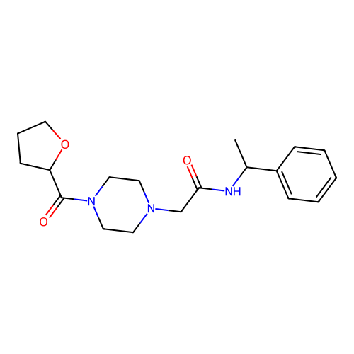 2-[4-(oxolane-2-carbonyl)piperazin-1-yl]-N-(1-phenylethyl)acetamide structure