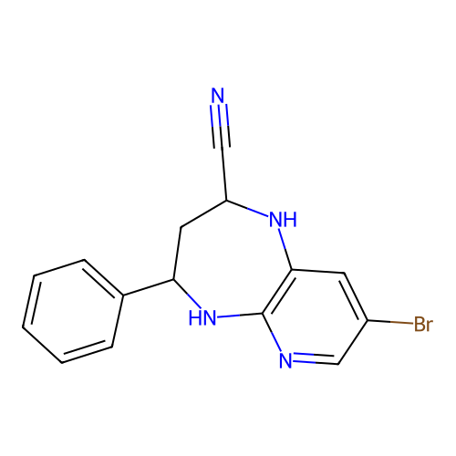 8-Bromo-2-cyano-4-phenyl-1H-tetrahydro-6-azabenzo-1,5-diazepine structure