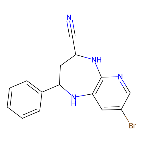 8-Bromo-4-cyano-2-phenyl-1H-tetrahydro-6-azabenzo-1,5-diazepine structure