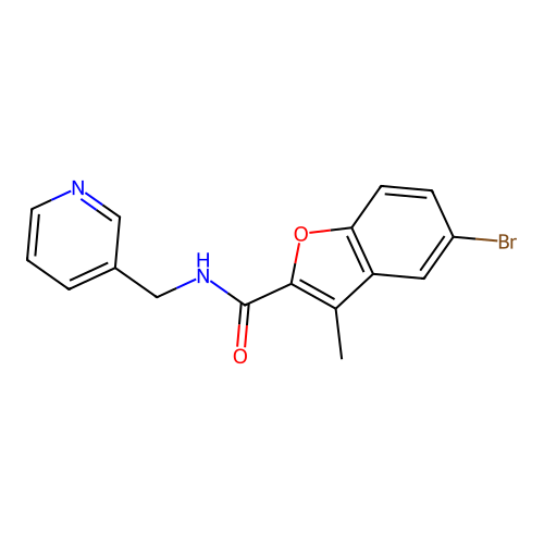 5-bromo-3-methyl-N-(pyridin-3-ylmethyl)-1-benzofuran-2-carboxamide structure