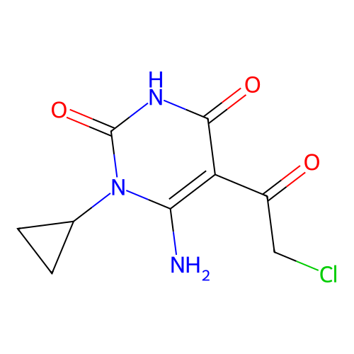 6-amino-5-(chloroacetyl)-1-cyclopropylpyrimidine-2,4(1H,3H)-dione structure