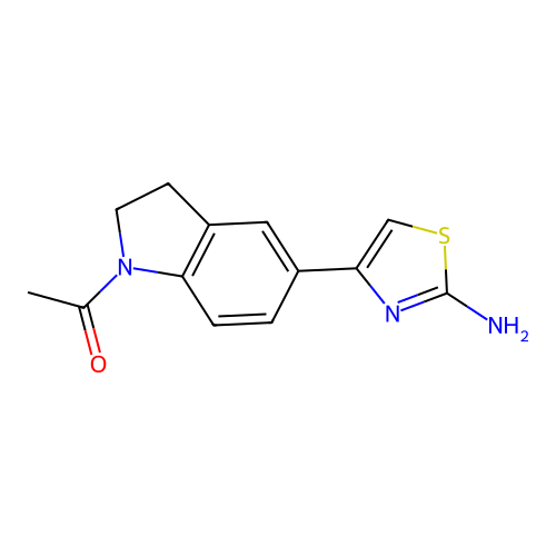 1-[5-(2-amino-1,3-thiazol-4-yl)-2,3-dihydro-1H-indol-1-yl]ethan-1-one structure