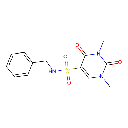N-benzyl-1,3-dimethyl-2,4-dioxo-1,2,3,4-tetrahydropyrimidine-5-sulfonamide structure