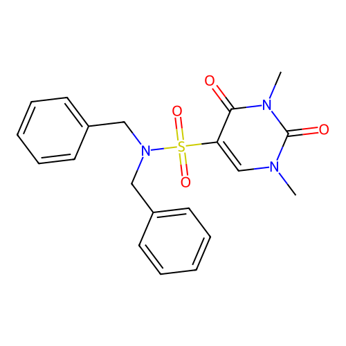 N,N-dibenzyl-1,3-dimethyl-2,4-dioxo-1,2,3,4-tetrahydropyrimidine-5-sulfonamide structure