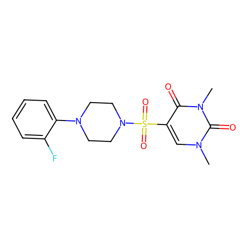 5-[4-(2-Fluorophenyl)piperazin-1-yl]sulfonyl-1,3-dimethylpyrimidine-2,4-dione structure