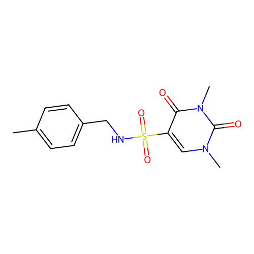 1,3-dimethyl-N-[(4-methylphenyl)methyl]-2,4-dioxopyrimidine-5-sulfonamide structure