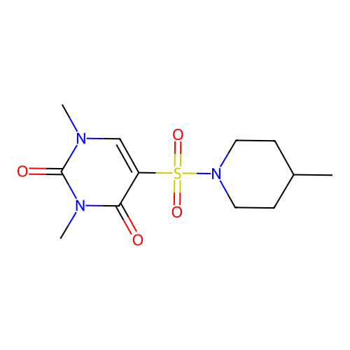 1,3-dimethyl-5-((4-methylpiperidin-1-yl)sulfonyl)pyrimidine-2,4(1H,3H)-dione structure