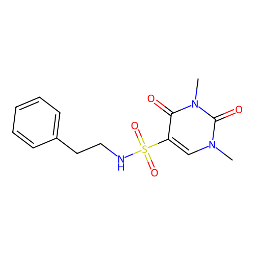 1,3-dimethyl-2,4-dioxo-N-phenethyl-1,2,3,4-tetrahydropyrimidine-5-sulfonamide structure