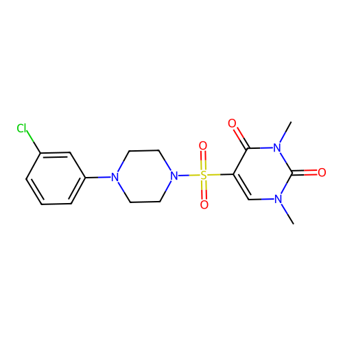 5-[4-(3-Chlorophenyl)piperazin-1-yl]sulfonyl-1,3-dimethylpyrimidine-2,4-dione structure
