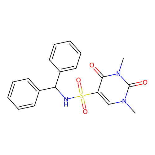 N-benzhydryl-1,3-dimethyl-2,4-dioxopyrimidine-5-sulfonamide structure