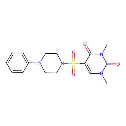 1,3-Dimethyl-5-(4-phenylpiperazino)sulfonyl-pyrimidine-2,4-quinone structure