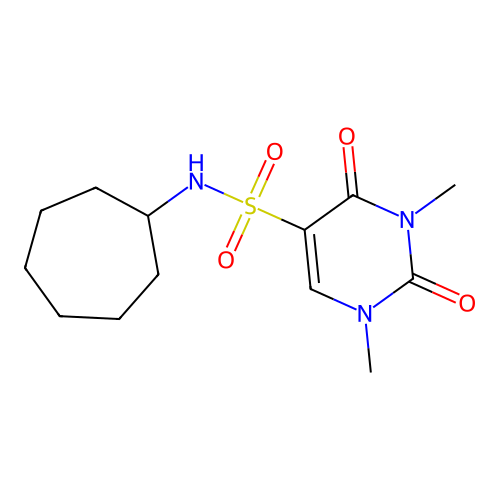 N-cycloheptyl-1,3-dimethyl-2,4-dioxopyrimidine-5-sulfonamide structure