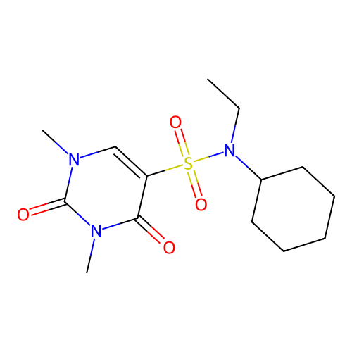N-cyclohexyl-N-ethyl-1,3-dimethyl-2,4-dioxo-5-pyrimidinesulfonamide structure
